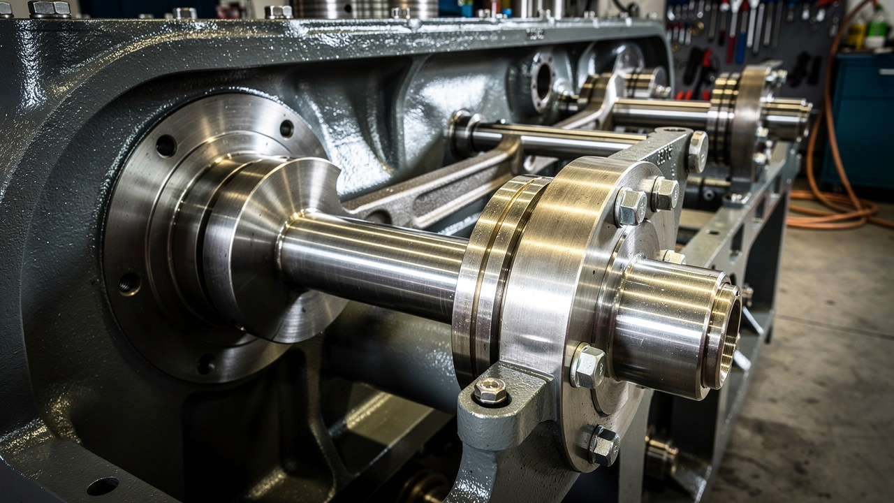 Reciprocating compressor crankshaft and crosshead internal mechanical components