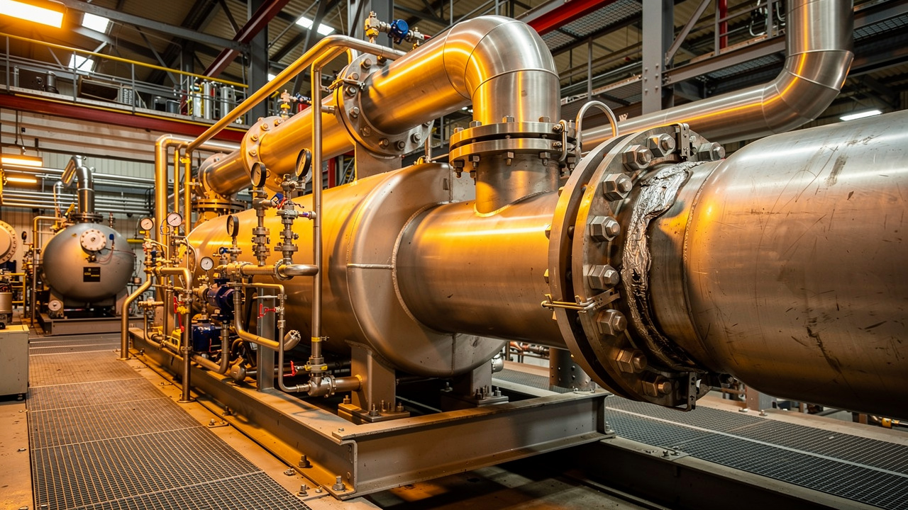 Reciprocating compressor discharge piping system with pulsation dampeners
