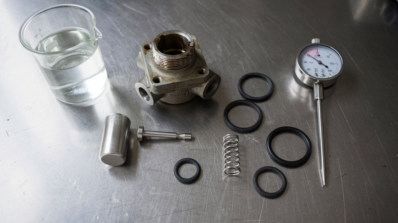 Disassembled TCV wax element prepared for pot test diagnosis