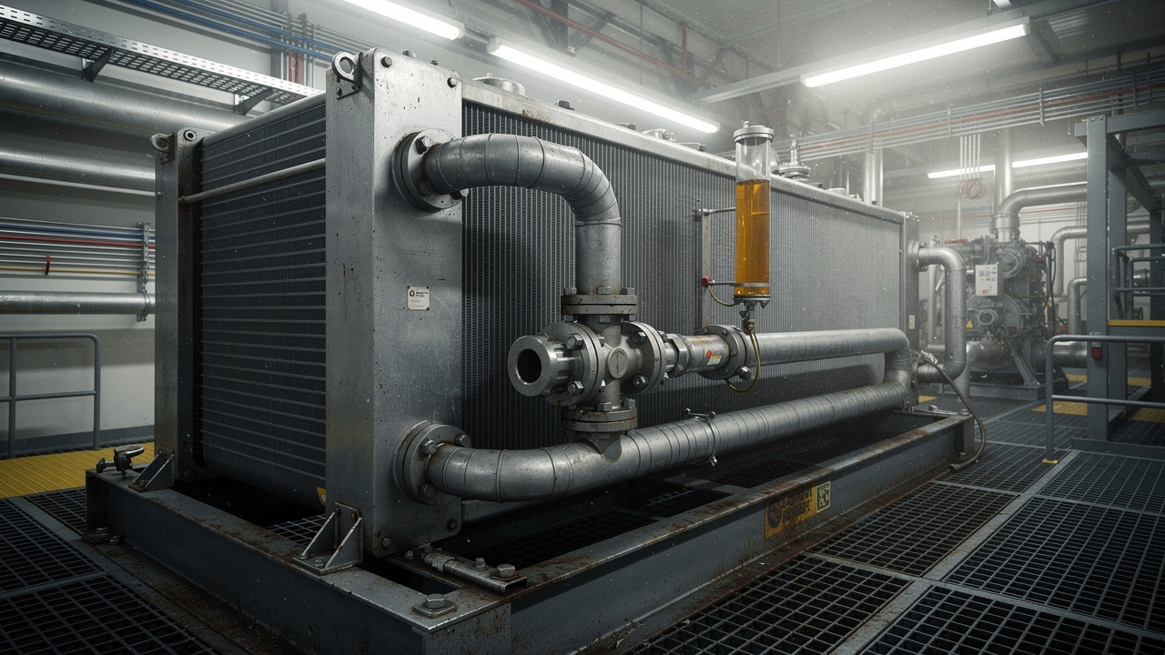 Industrial compressor oil cooler with mixing thermostatic control valve