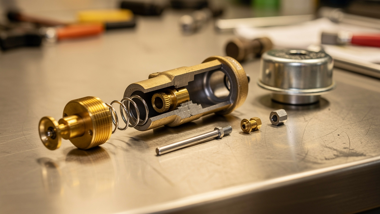 TXV internal components including diaphragm, spring, and orifice pin