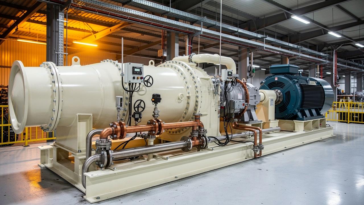 Industrial centrifugal compressor installation in manufacturing facility