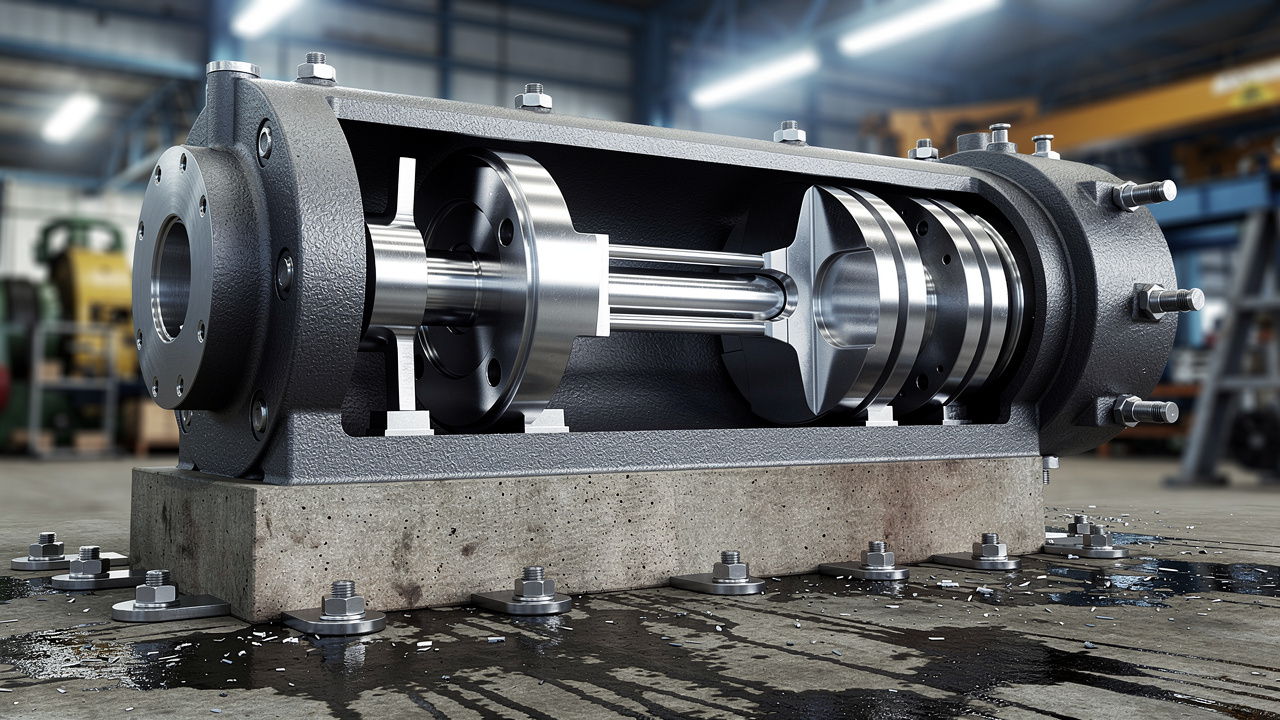 Close-up view of reciprocating gas compressor piston and cylinder