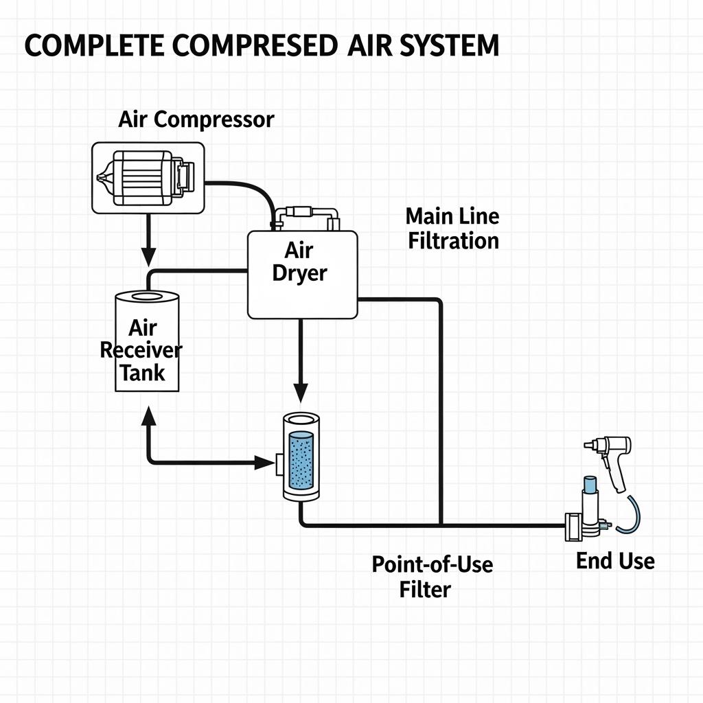 technical diagram of a complete compressed air system