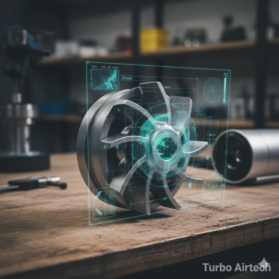 precision-engineered compressor impeller on a workbench