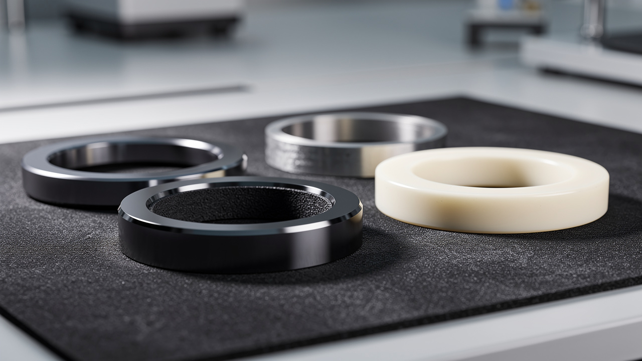 Different seal face material samples including silicon carbide and carbon